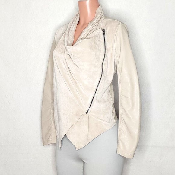 Blank NYC Faux Suede/Leather Moto Jacket XS or SM Beige Taupe Asymmetrical Zip - Picture 2 of 6